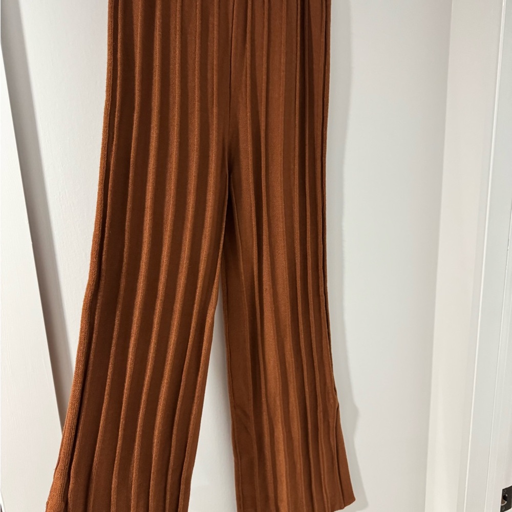Ascot and Hart Brown Ribbed Wide-Leg Pants